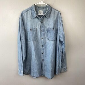 LL Bean Shirt Mens‎ Extra Large Blue Denim Button Down Casual Pockets Outdoors